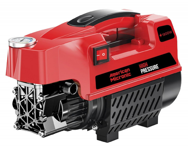 Image of AMERICAN MICRONIC INSTRUMENTS-High Pressure Washer, 1800 Watts, 135 Bars, 6.5L/Min Flow Rate, 8 Meters Outlet Hose, Isi Marked 4 Meter Wire And Plug-Black And Red