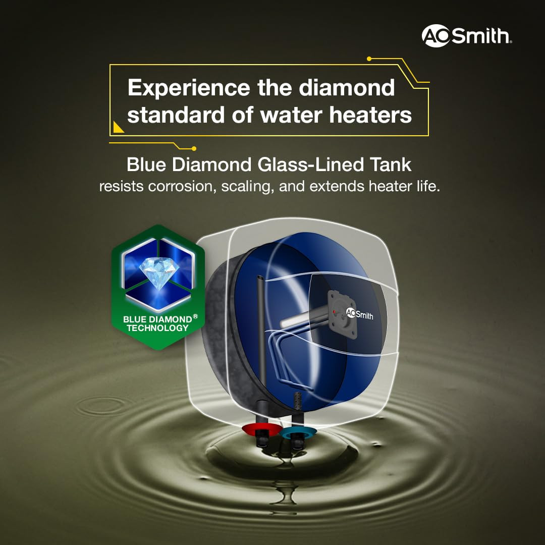 AO Smith Geyser 15 Litre 5 Star Rating BEE Powerful 2KW Heating Storage Water Heater With 2X Corrosion Resistant Blue Diamond Glass Tank Warranty 5 Yr Tank 2 Yr Comprehensive HSE-SHS-015