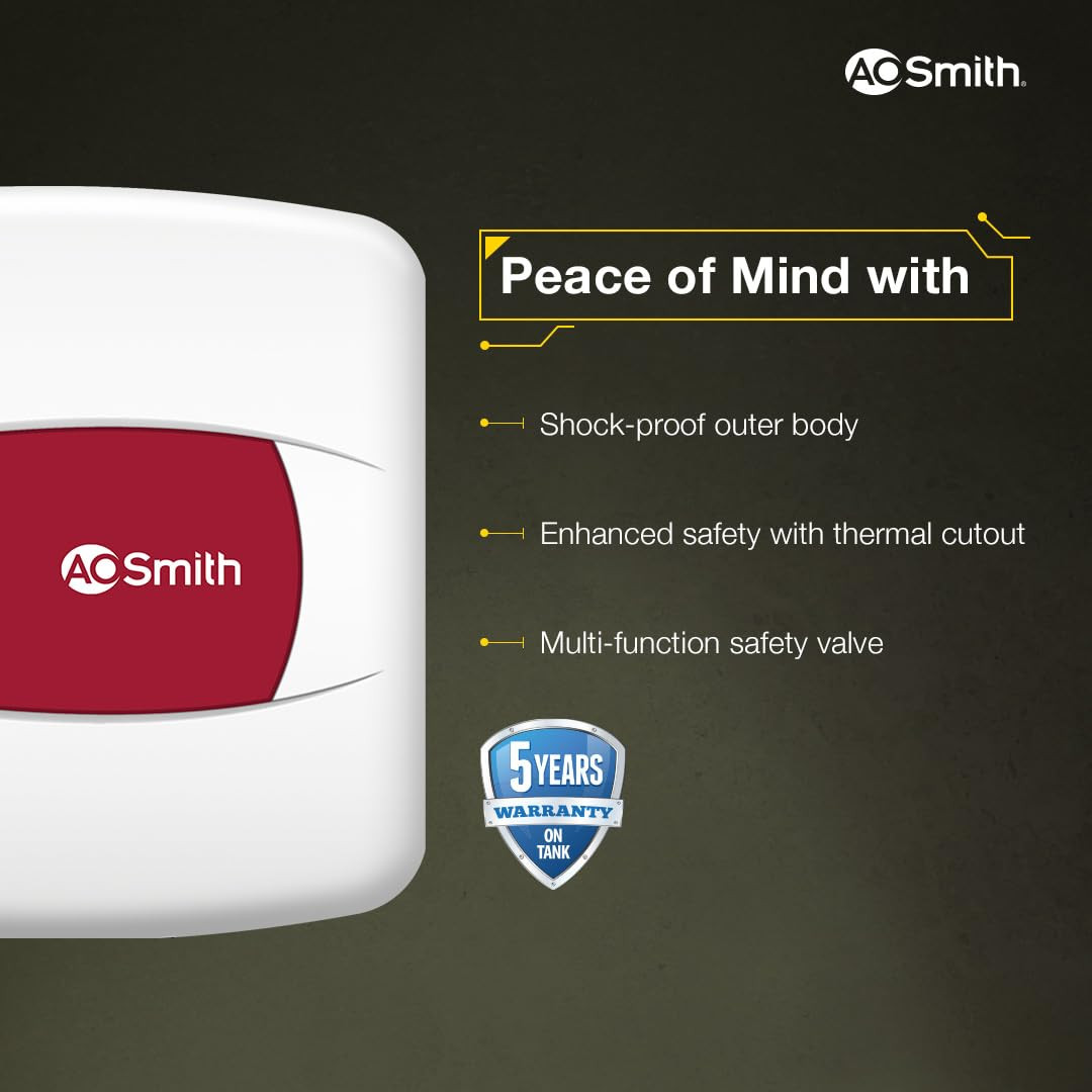 AO Smith Geyser 15 Litre 5 Star Rating BEE  Powerful 2KW Heating  Storage Water Heater With 2X Corrosion Resistant Blue Diamond Glass Tank  Warranty 5 Yr Tank 2 Yr Comprehensive  HSE-SHS-015