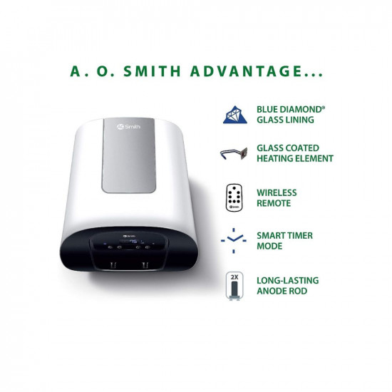AO Smith HeatBot-SZS-015-DG- SILVER Storage 15 Litre Vertical Digital Display Remote Controlled Water Heater Geyser Silver - 4 Star