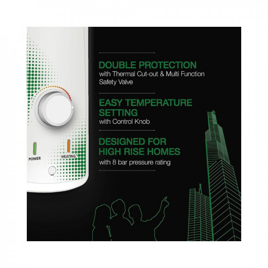 AO Smith HSE-VAS-X-015 Storage 15 Litre Vertical Water Heater Geyser Rust-proof outer BodyHigh Energy EfficiencySuitable High-rise Buildings Wall Mounting8 Bar High Pressure rating