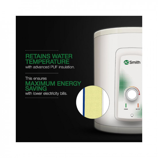 AO Smith HSE-VAS-X-015 Storage 15 Litre Vertical Water Heater Geyser Rust-proof outer BodyHigh Energy EfficiencySuitable High-rise Buildings Wall Mounting8 Bar High Pressure rating