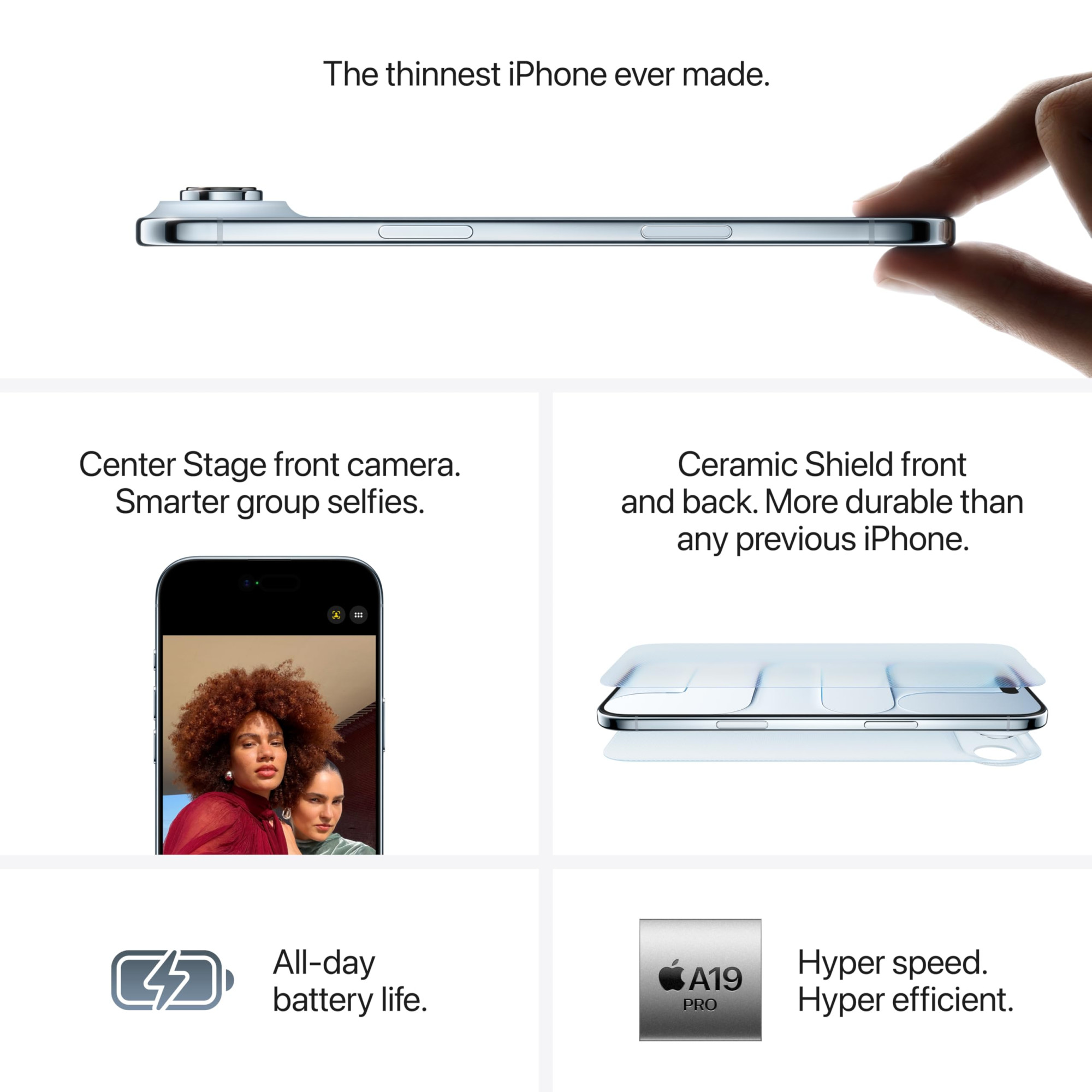 Apple iPhone Air 256 GB Thinnest iPhone Ever 1663 cm 65 Display with Promotion up to 120Hz Powerful A19 Pro Chip Center Stage Front Camera All-Day Battery Life Space Black