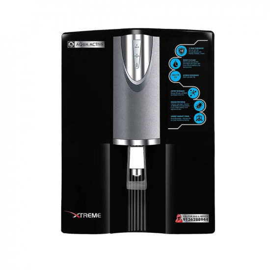 Aqua Active 100 GPD ROPHI UV UFTDSMIMegnectic SoftnerAnti ScallentIron RemovarAlkalineCopper 12-Litre Water Purifier Black