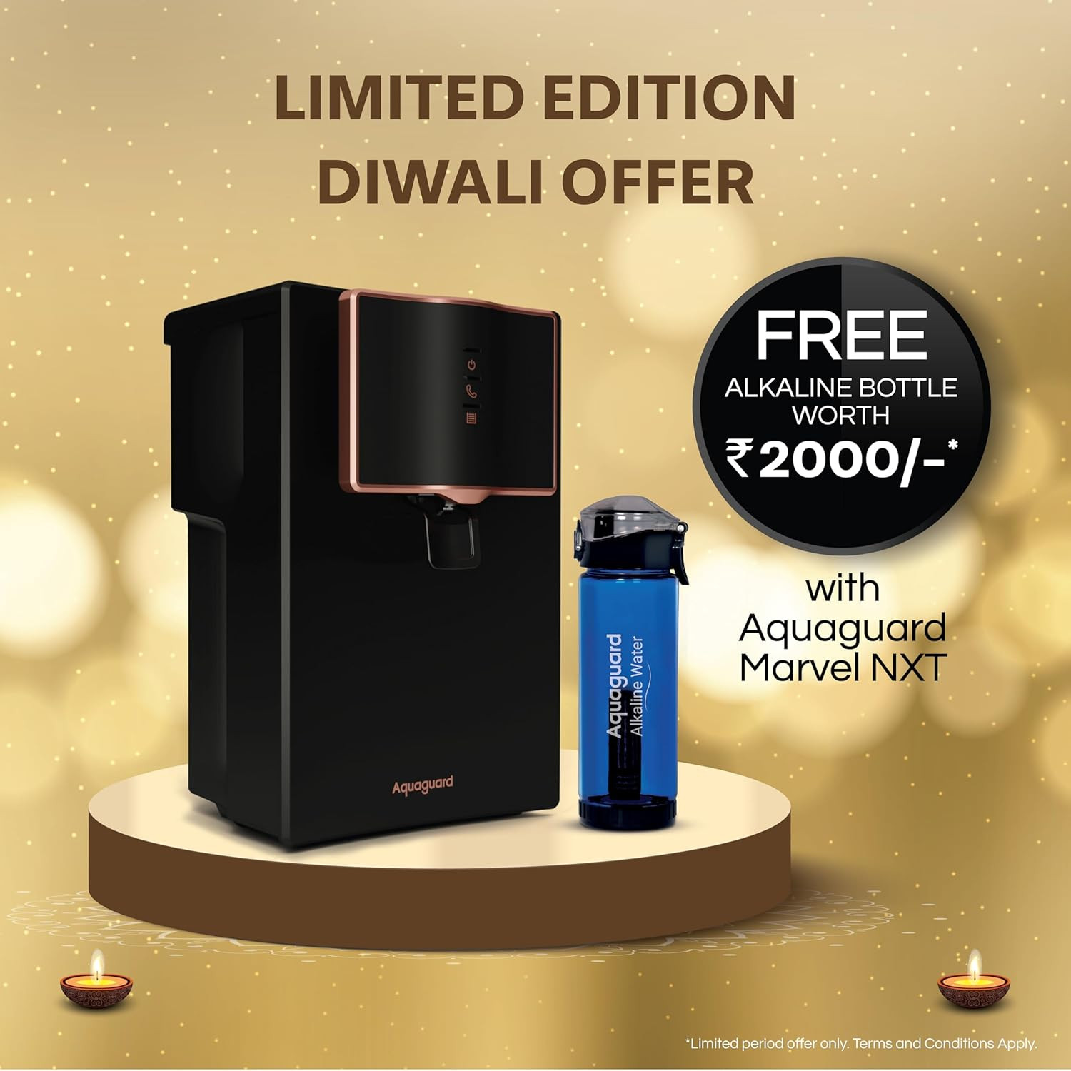 Aquaguard Marvel NXT 10-Stage RO Water Purifier 1 Complimentary Alkaline Water Bottle Up to 60 Water Savings ROUVUFActive Copper Tech Taste Adjuster Suitable for all Water Sources