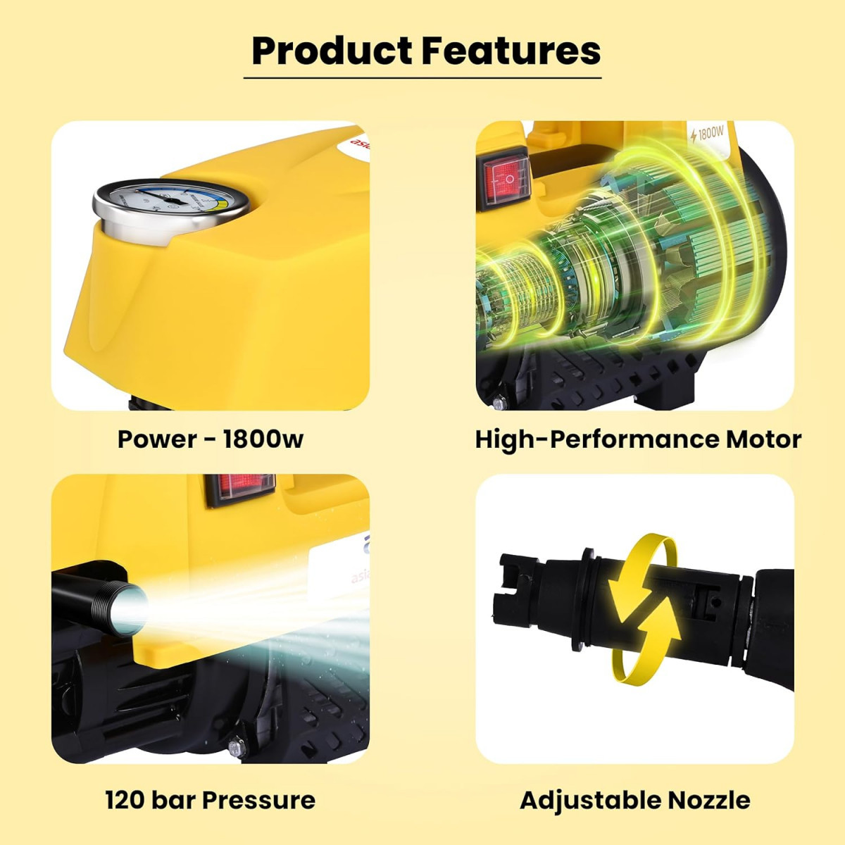 Asian Paints Trucare High Pressure Washer 1800w 120 bar Pressure 7 Litremin Flow Rate 8 Meters Outlet Hose provided Portable Used for Home Cleaning Bike car Cleaning Grip Handle