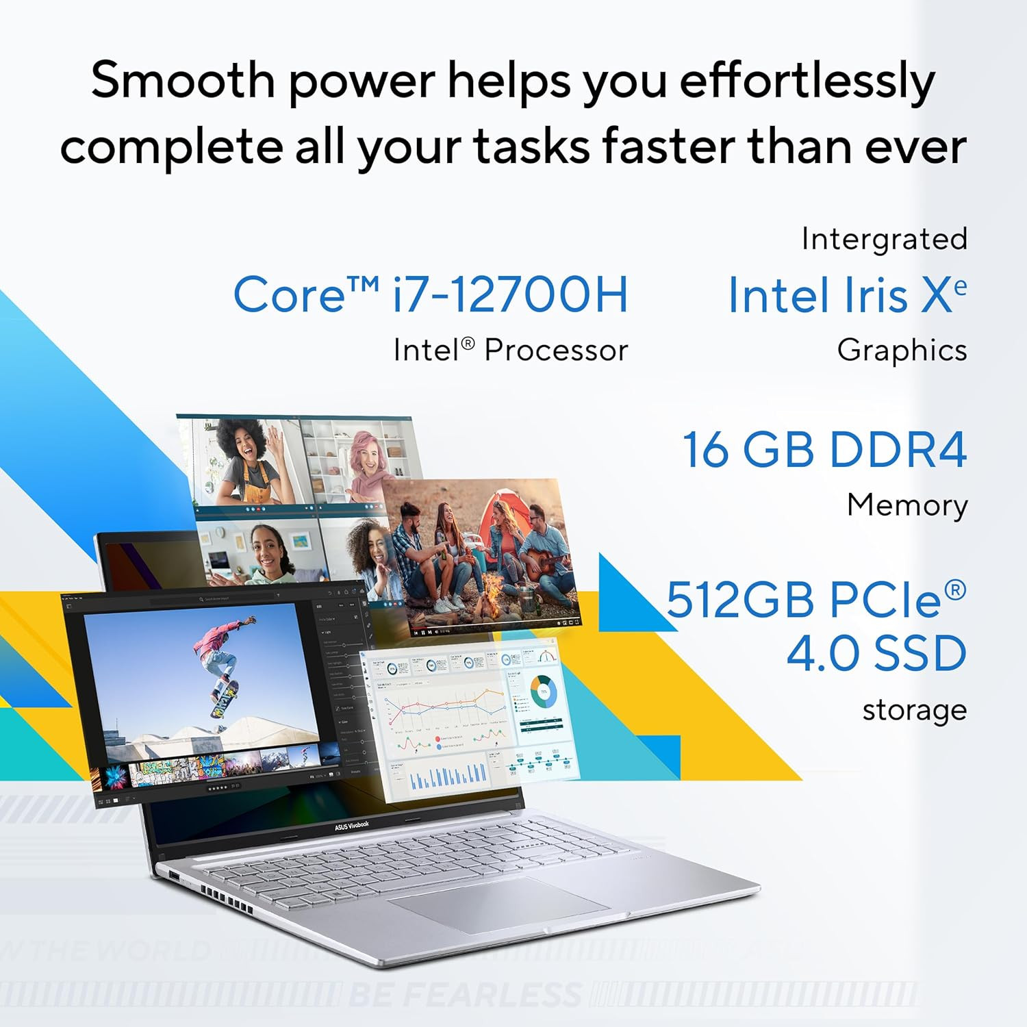ASUS Vivobook 16 Thin Light Laptop 16 4064cmWUXGA 1610 60 Hz Intel Core i7-12700H 16GB DDR4512GB SSDIntel Iris Xe GraphicsWin 11Office 2021Transparent Silver188 Kg X1605ZAC-MB741WS