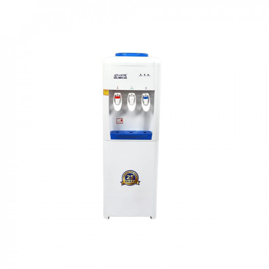 ATLANTIS Sky Hot Cold and Normal Bottled Water Dispenser Floor Standing with Refrigeration Cooling 25 Liter per Hour - 3 Taps Functions Free 1 Pack 10 Sachets Ginger Chai Premix
