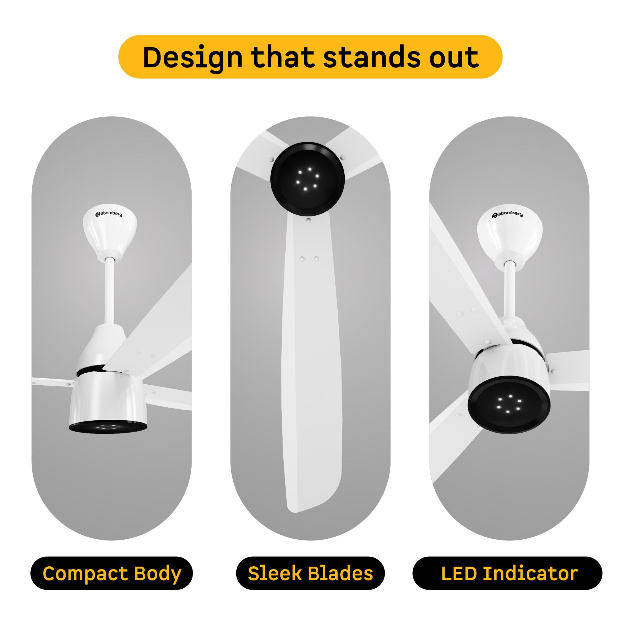 atomberg Renesa Enzel 1200mm BLDC Ceiling Fan with Remote 5 star Advance Air Technology LED Speed Indicator Low Noise Sleek Design Power Saving 3 Year Warranty Gloss White