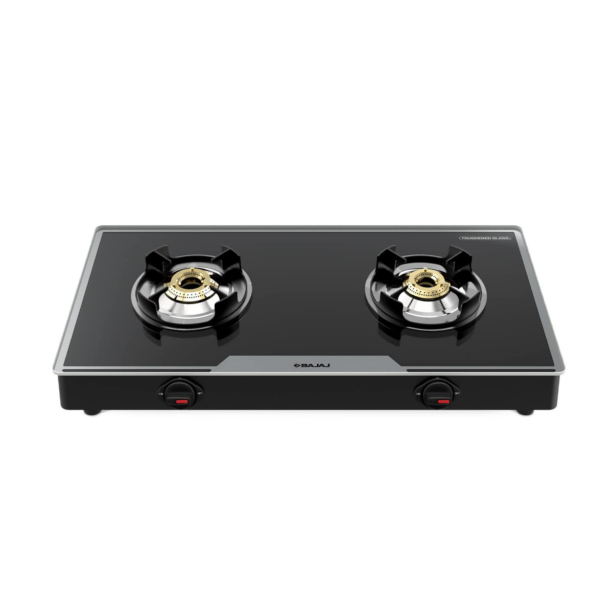 Bajaj 2Brgp7 Stainless Steel Glass Top Gas Stove with 2 Brass Burners Isi Certified Anti-Viral Anti-Bacterial Coating Black Regular Open