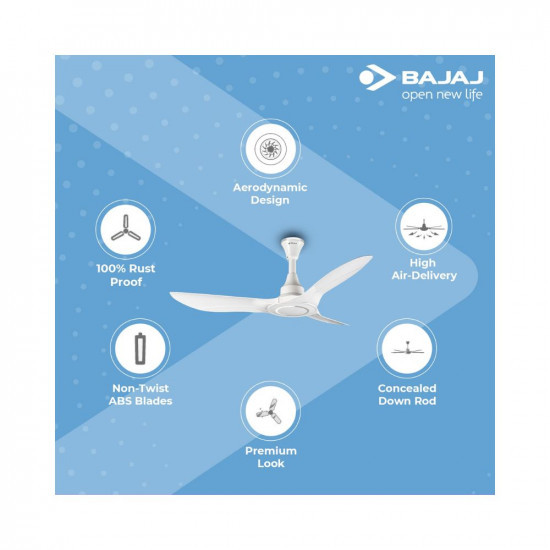 Bajaj Astor 1250mm White and Silver Chrome Ceiling Fan