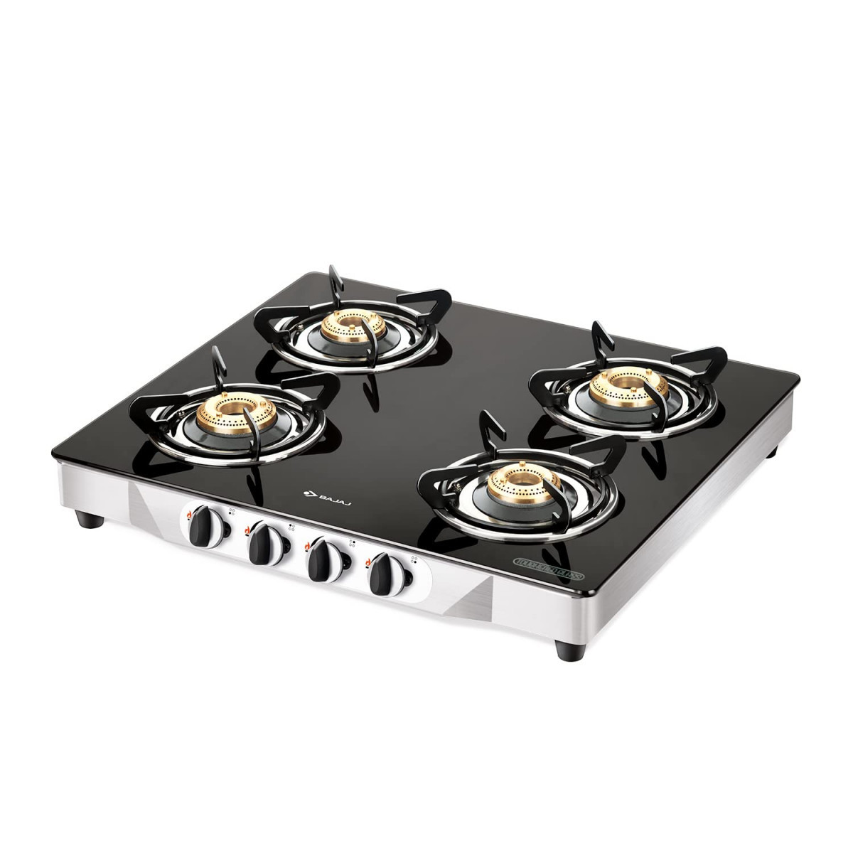 Bajaj CGX4 4-Burner Stainless Steel Glass ISI Certified Gas Stove Black Manual