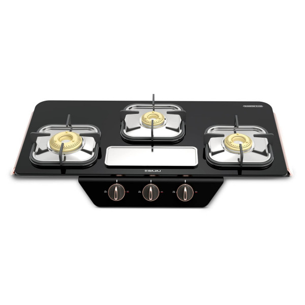 Image of Bajaj Gf8 Frameless Glasstop Gas Stove, 3 Burner with 1 Jumbo Burner, Black, Open