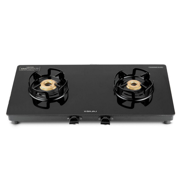 Image of Bajaj Gp4 Powder Coated Slim Glasstop Gas Stove, 2 Burner, Black, Open