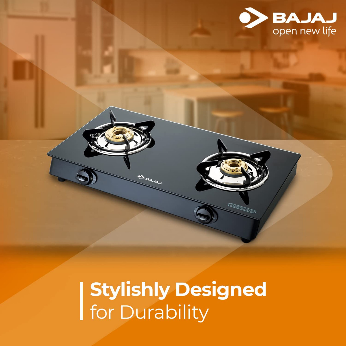 Bajaj GP6 2-Burner Stainless Steel Glass Gas Stove Manual Black ISI Certified