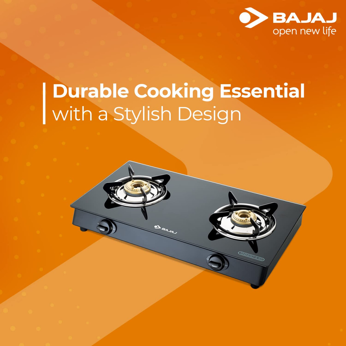 Bajaj GP6 2-Burner Stainless Steel Glass Gas Stove Manual Black ISI Certified
