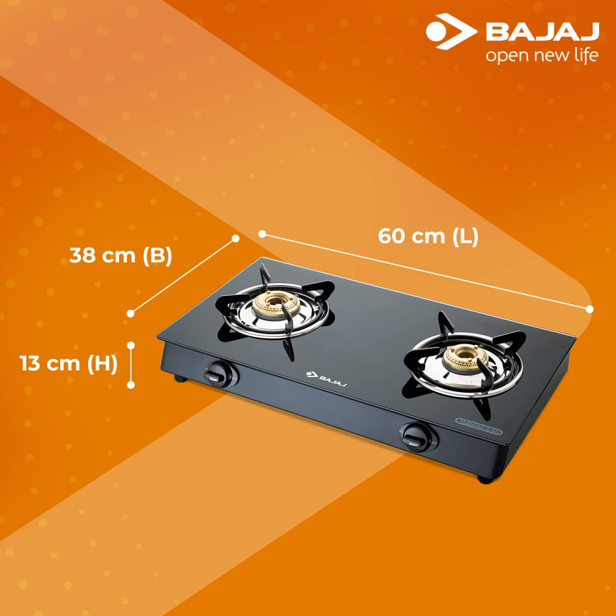 Bajaj GP6 2-Burner Stainless Steel Glass Gas Stove Manual Black ISI Certified