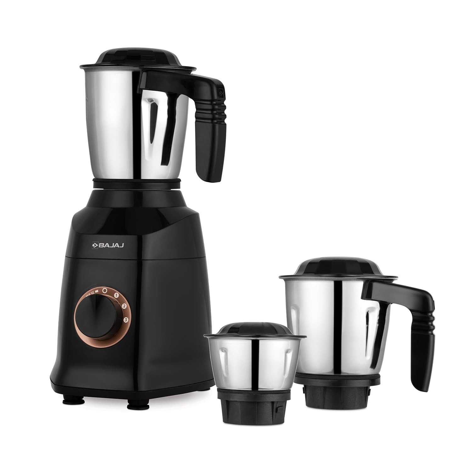 Bajaj Military Series Finesse 750W Mixer Grinder 3 Stainless Steel Military Grade Jars DuraCut Blades Midnight Black 750 Watts