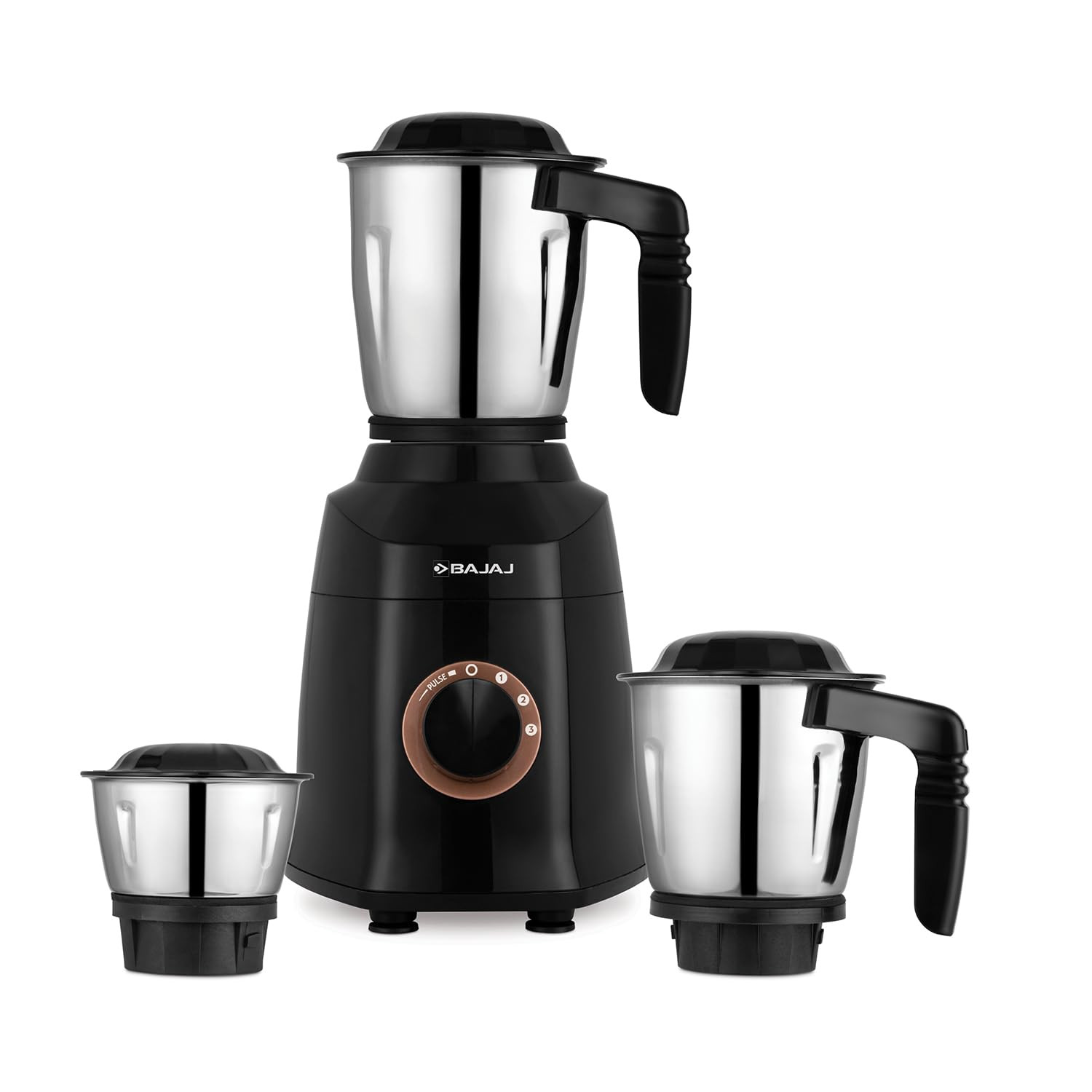 Bajaj Military Series Finesse 750W Mixer Grinder 3 Stainless Steel Military Grade Jars DuraCut Blades Midnight Black 750 Watts