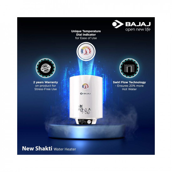 Bajaj New Shakti Storage 25 Litre Vertical Water Heater White 4 Star 433 x 441 x 57 cms wall mounting