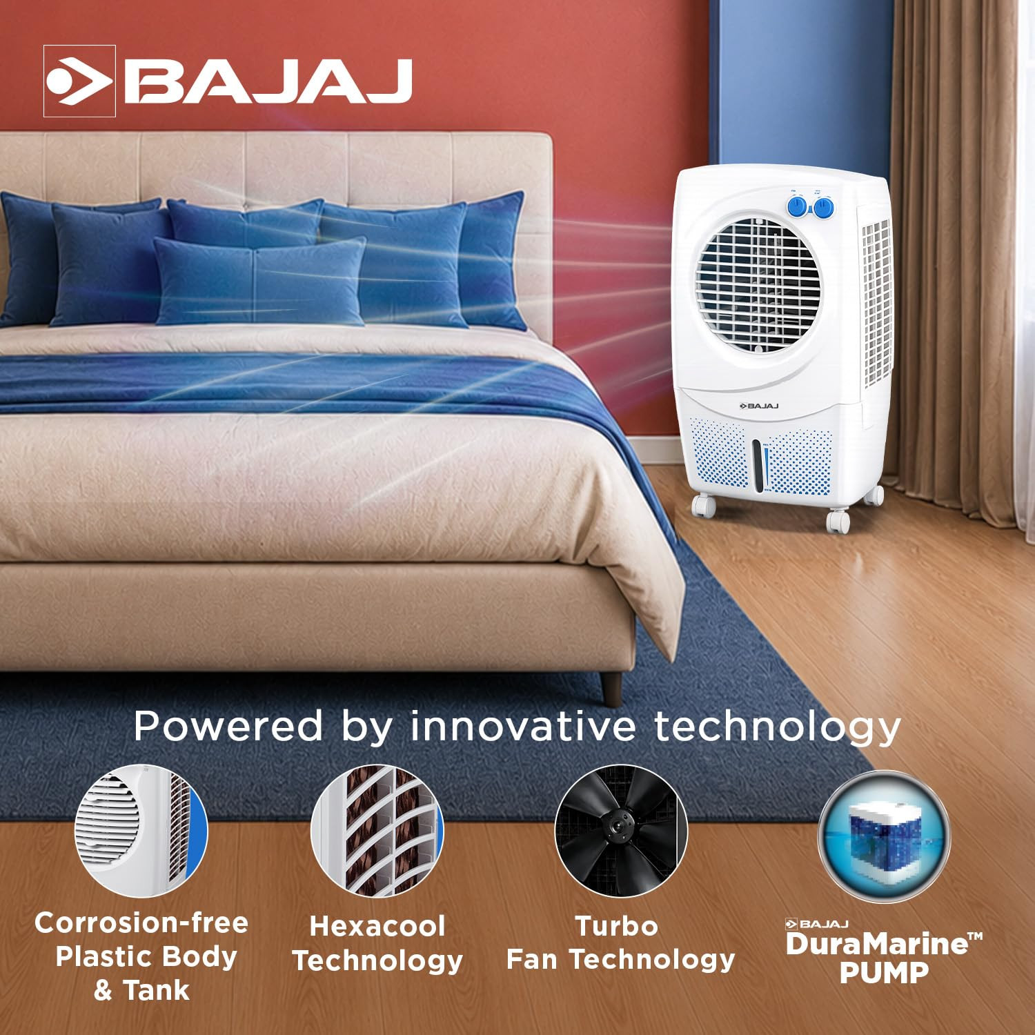 Bajaj PX 97 Torque New 36L Personal Air Cooler For RoomHoneycomb Cooling PadsHigh-Speed 30Ft Powerful Air Throw3-Speed ControlPortable Cooler-Home1 Yr Product WarrantyWhite