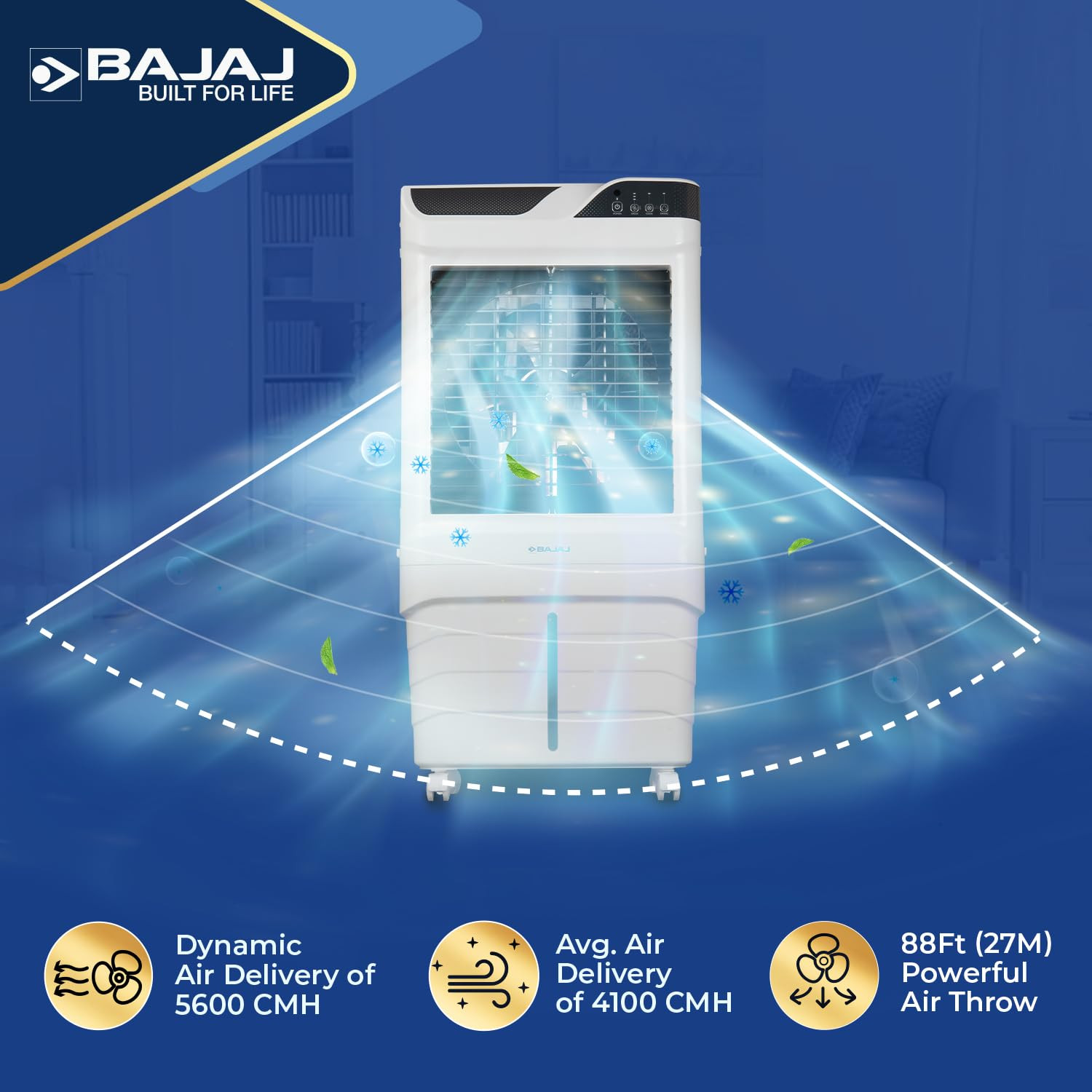 Bajaj Shield Series Elevate 90 Digi Air Cooler Duratuff Pro Motor Duramarine Pro Pump 3-Yr Warranty Anti-Bacterial Hexacool Master 3-Speed Control White