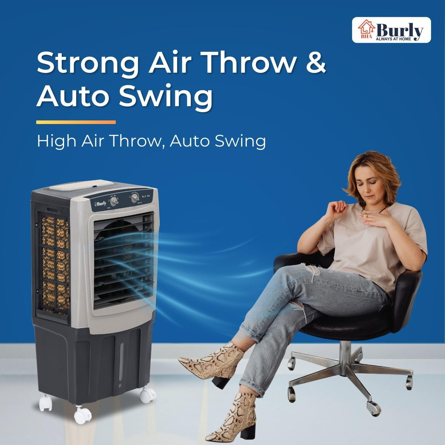 BHABURLY  GLX 35 LTR  Personal Portable Cooler with Anti Bacterial Honeycomb  Highest Airthrow in Segment  Auto Swing  3 Speed Control  Low Power Consumption  One Year Warranty