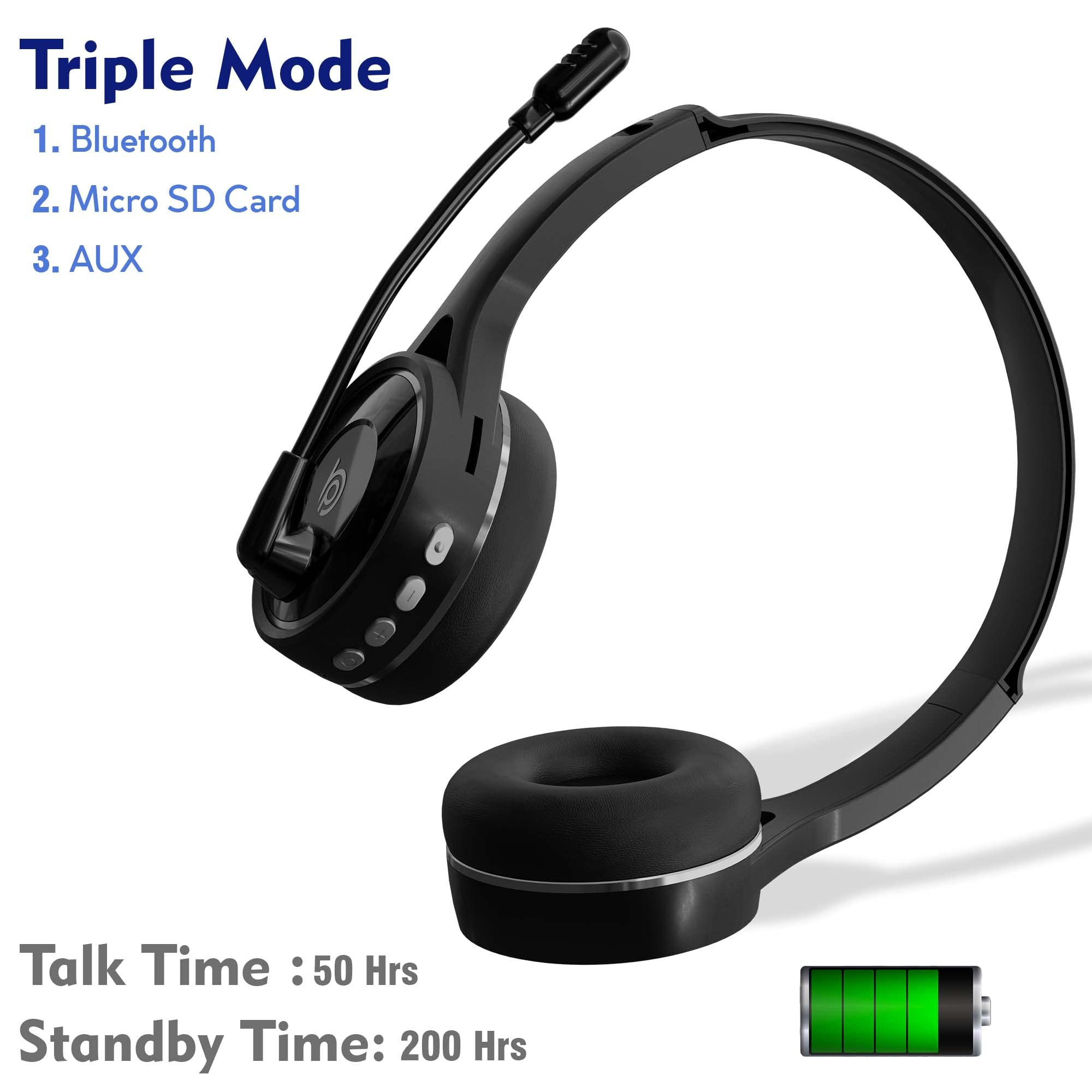 BigPassport Bluetooth Wireless Over-Ear Headset with Mic Noise-Cancelling Headphones for Skype Zoom Online Meetings Call Center Office PC Laptop Pro-AirBp30 Black