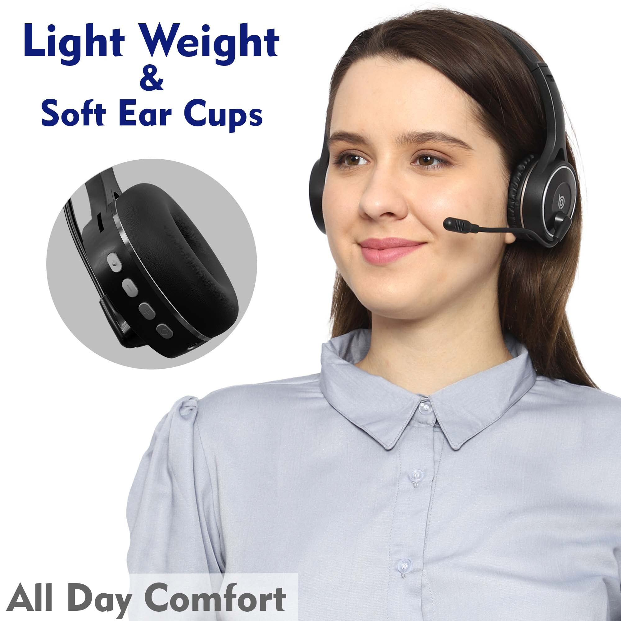 BigPassport Bluetooth Wireless Over-Ear Headset with Mic Noise-Cancelling Headphones for Skype Zoom Online Meetings Call Center Office PC Laptop Pro-AirBp30 Black