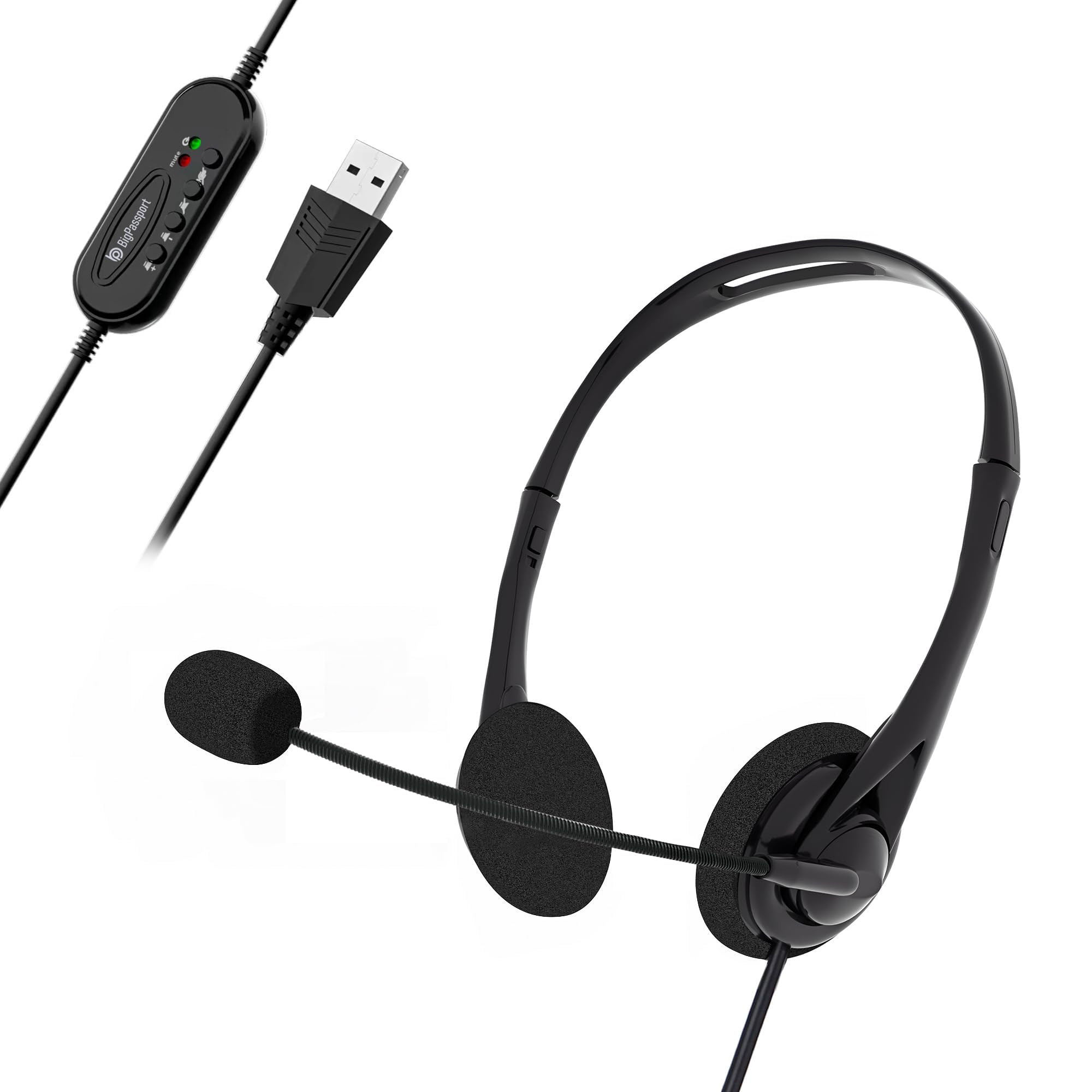 BigPassport USB Wired On-Ear Headphones with Mic Stereo Headset with Microphone for Laptop PC Office Skype Online Classes Calls Interview Zoom Teams USB Audio Pro-Tech 491