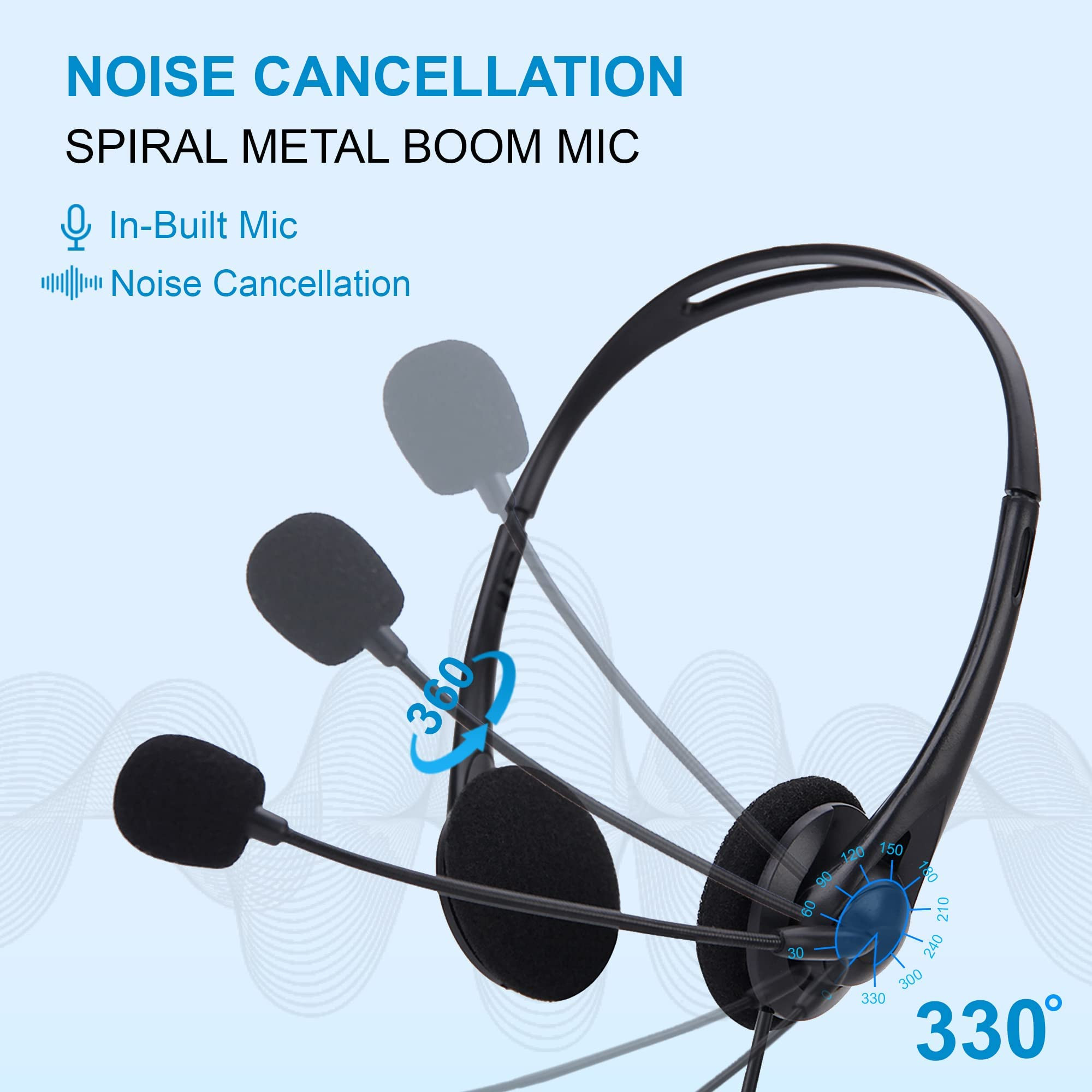 BigPassport USB Wired On-Ear Headphones with Mic  Stereo Headset with Microphone for Laptop PC Office Skype Online Classes Calls Interview Zoom Teams  USB Audio  Pro-Tech 491