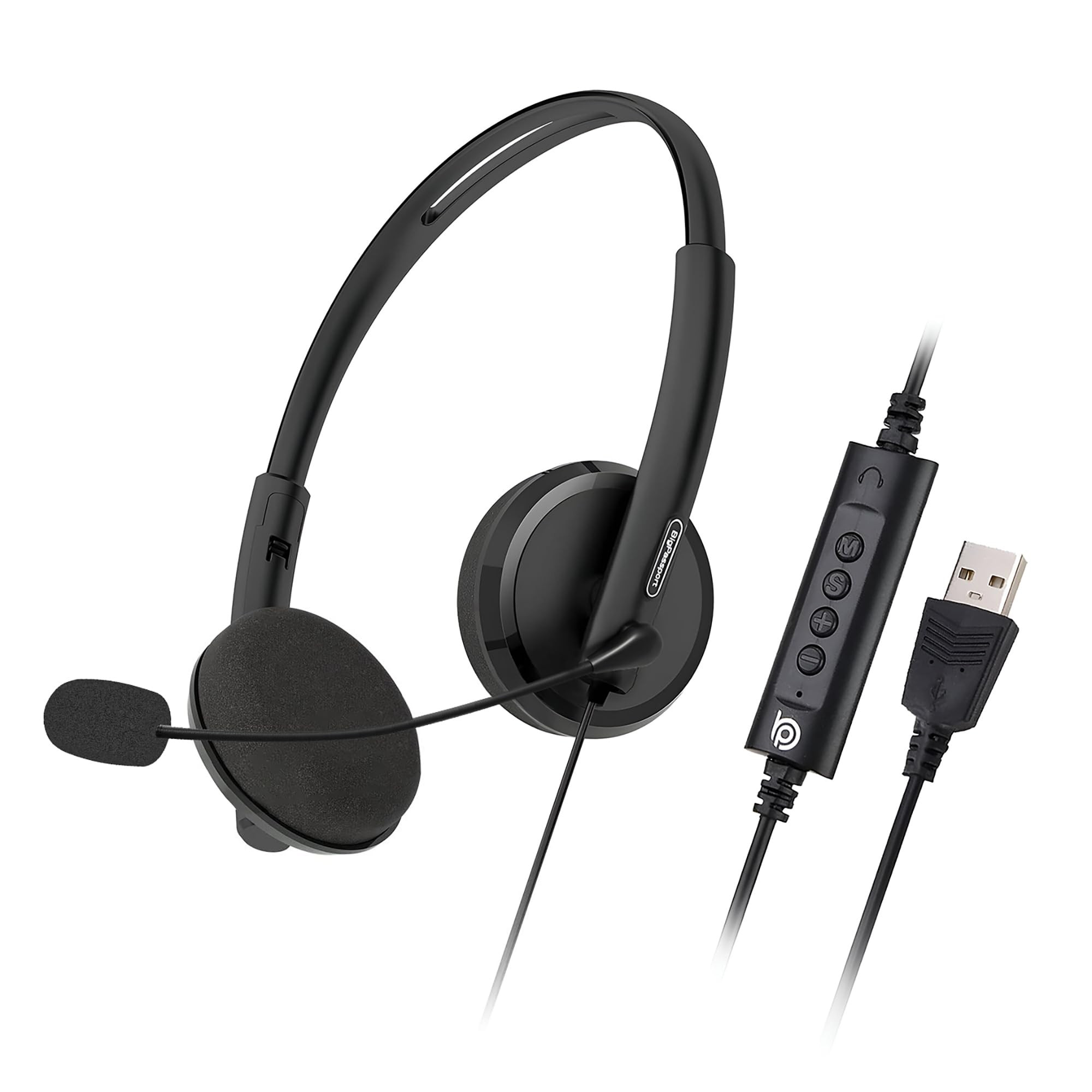 BigPassport USB Wired Over-Ear Headphones with Mic Noise-Cancelling Headset for PC Laptop Computer Office Skype Zoom Online Classes Call Center USB Audio Pro-Tech 134 Black