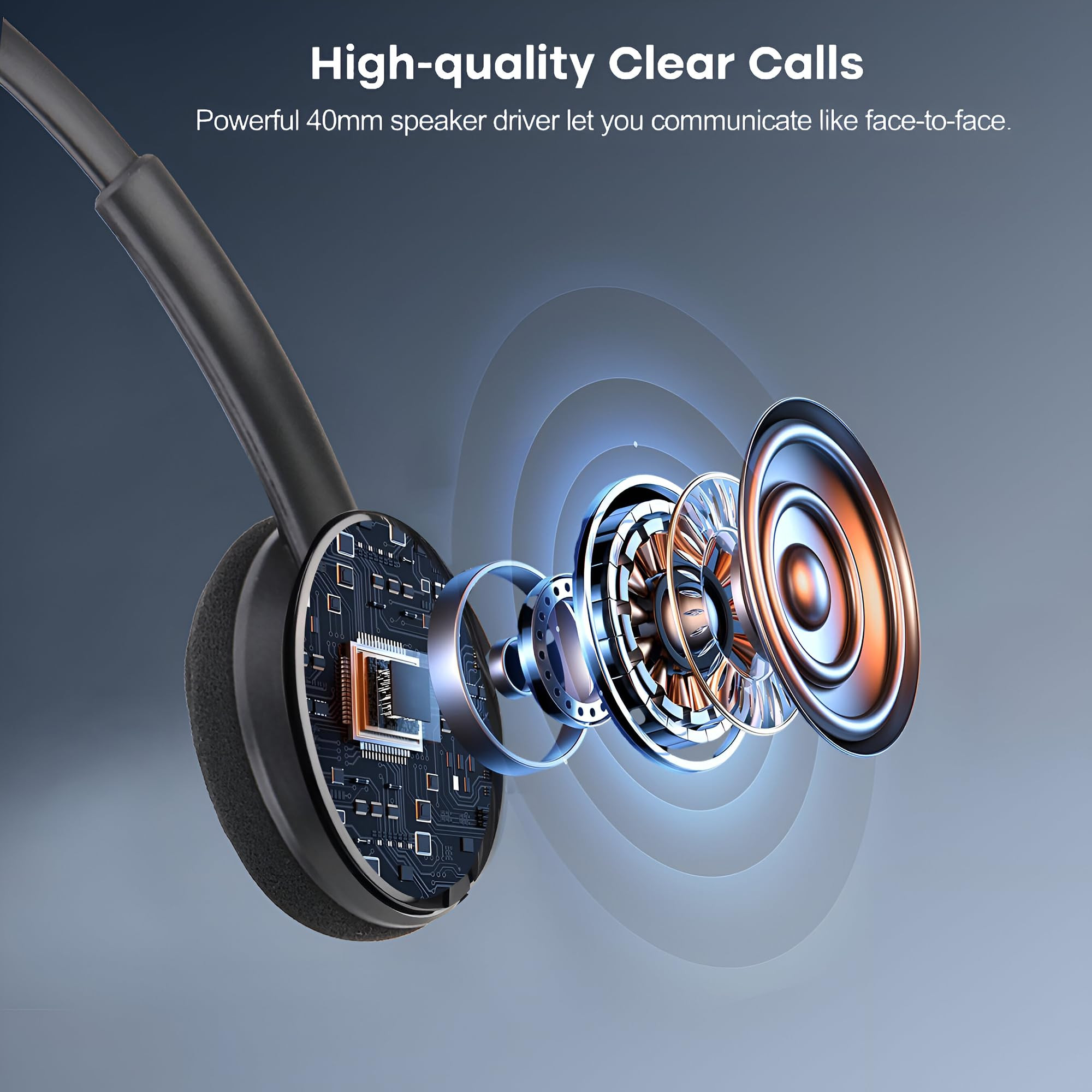 BigPassport USB Wired Over-Ear Headphones with Mic Noise-Cancelling Headset for PC Laptop Computer Office Skype Zoom Online Classes Call Center USB Audio Pro-Tech 134 Black