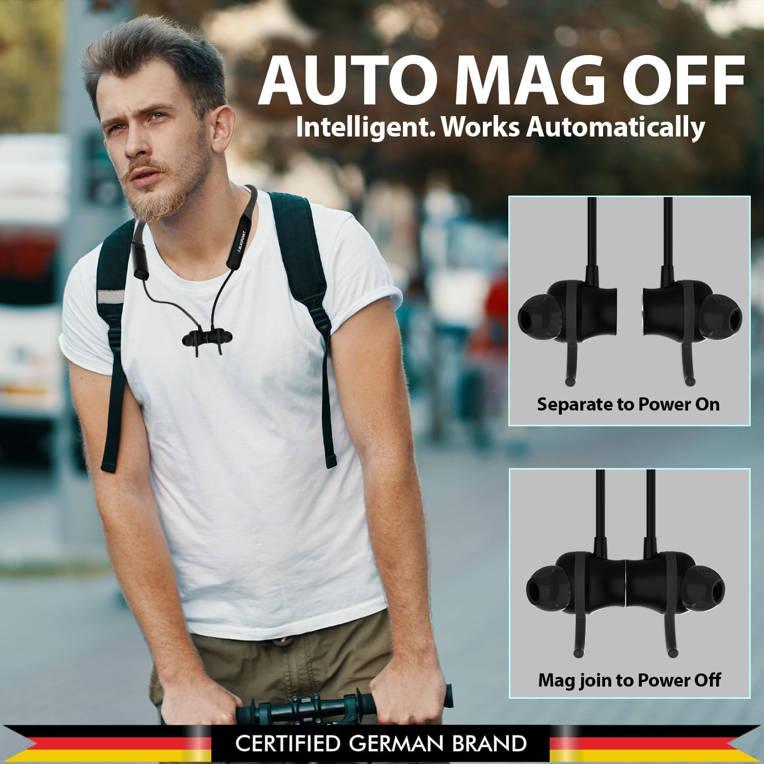 BLAUPUNKT BE120 Touch Wireless in-Ear Neckband with Touch for On-Off Volume Control On The Phone Premium Style No Need to Charge for Days 40 Hrs Playtime Black