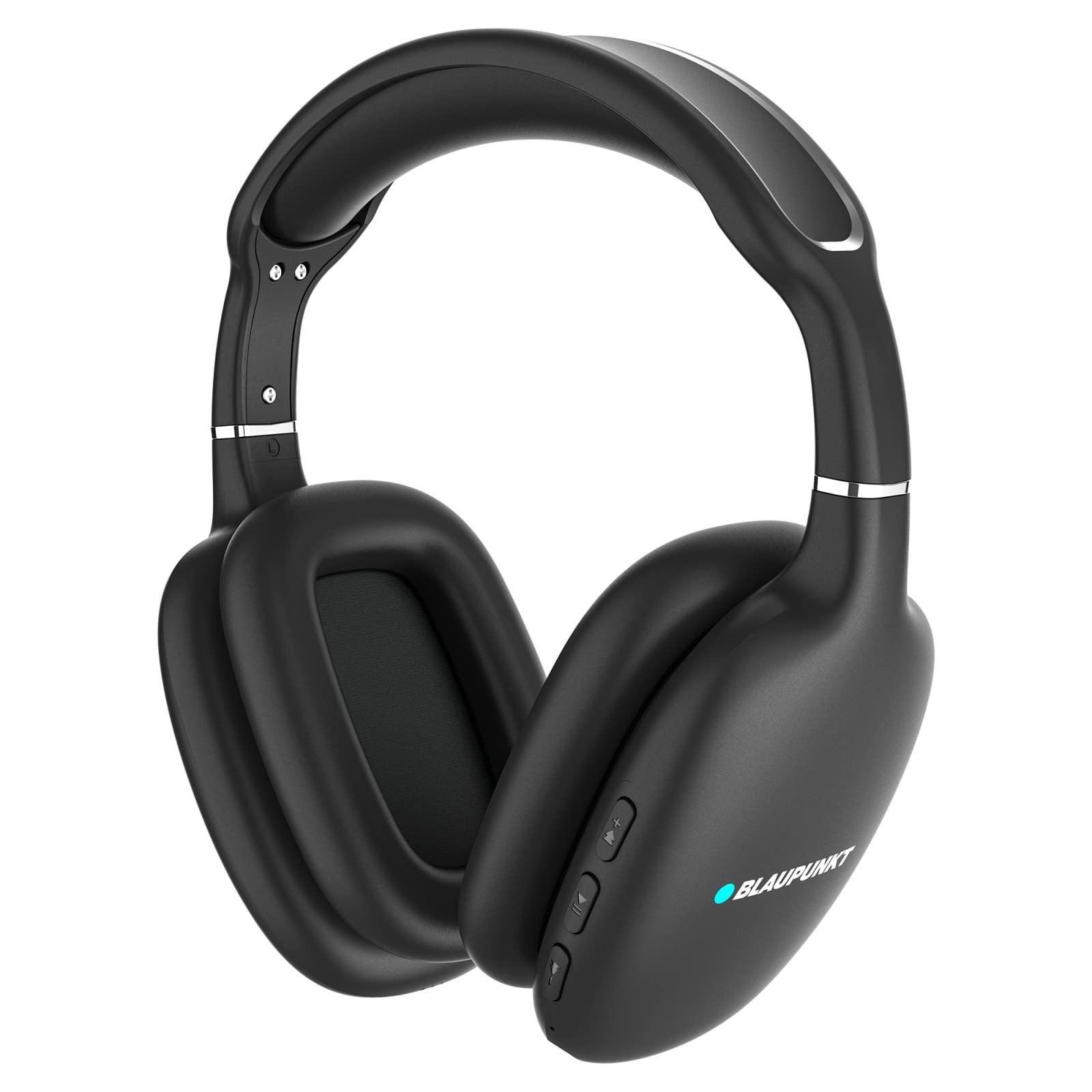 Blaupunkt BH31 Bluetooth Wireless Over Ear Headphones I 40MM Drivers I HD Sound I Soft PU Headband I Media Volume Control with Built in Mic I TurboVolt Fast Charging I AUX Port Black