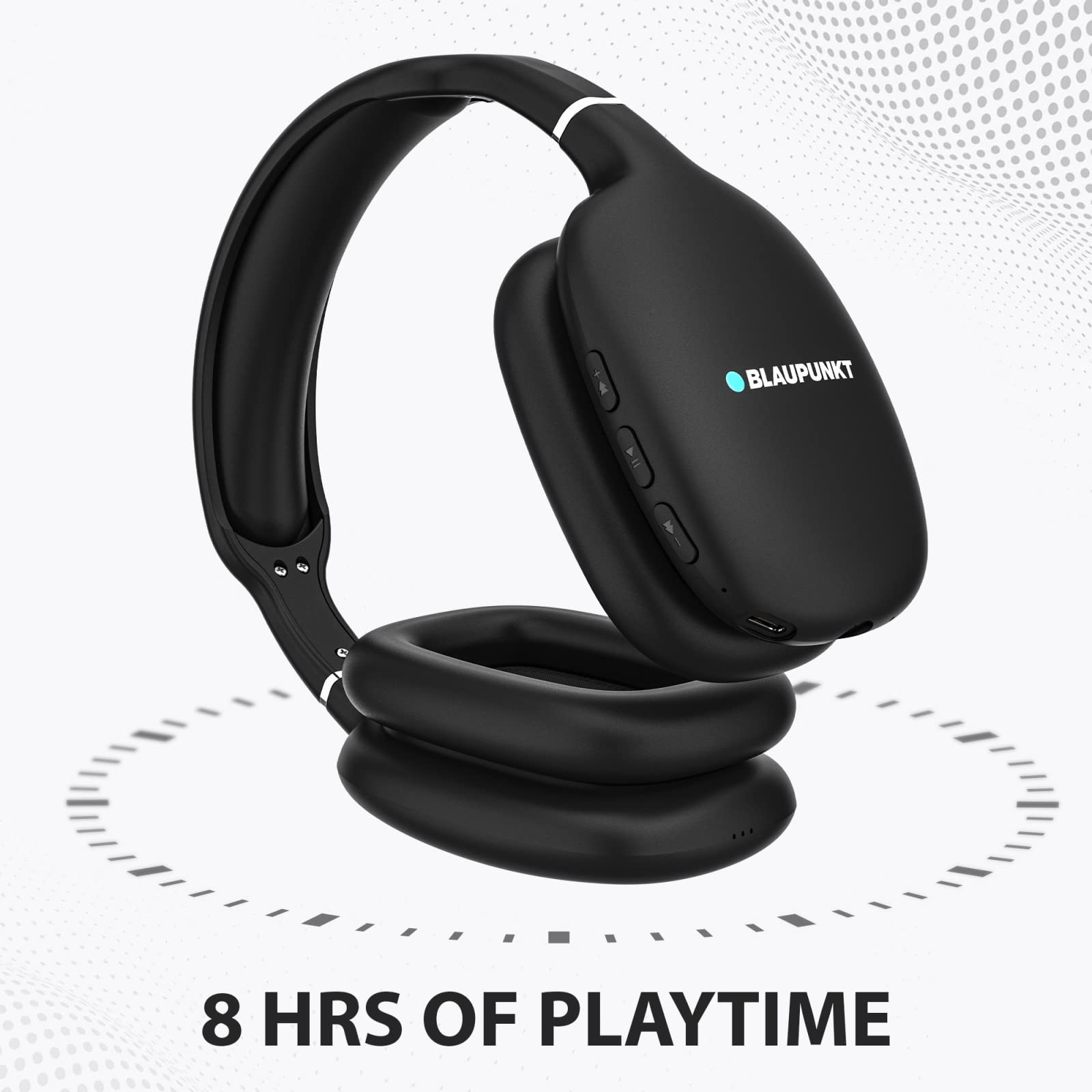Blaupunkt BH31 Bluetooth Wireless Over Ear Headphones I 40MM Drivers I HD Sound I Soft PU Headband I Media Volume Control with Built in Mic I TurboVolt Fast Charging I AUX Port Black