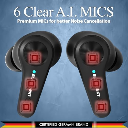 Blaupunkt BTW300 Rhodium Moskha Hybrid ANC in Ear Earbuds with 50dB I 6 Mics CRISPR ENC I Blink Pair Tech I Ambient Mode Noise Cancelling I TurboVolt Fast ChargingEbony Black