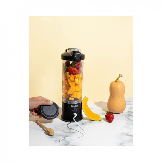 BlendLife Ultra Portable Blender For Juices Shakes Smoothies 230W 4000mah Battery Pulse Mode Feature LED Lights USB-C Waterproof Charging Port Inbuilt 600ml Jar Sipper Carry Handle - Black