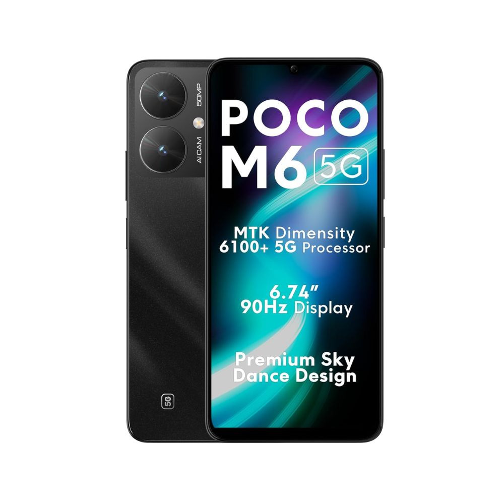 POCO M6 5G Galactic Black 4GB RAM 64GB Storage MediaTek Dimensity 6100 5G Processor 5000 mAh Battery 18W Fast Charging 50 MP AI Dual-Camera System Side Fingerprint Sensor