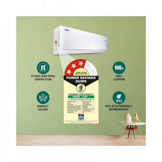 Blue Star 1 Ton 3 Star Convertible 5 in 1 Cooling Inverter Split AC Copper Multi Sensors Dust Filters Smart Ready Blue Fins Self Diagnosis 2023Model IC312YNUWhite