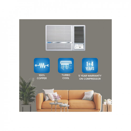 Blue Star 1 Ton 5 Star Fixed Speed Window AC Copper Turbo Cool Humidity Control Fan Modes-AutoHighMediumLow Hydrophilic Blue Fins Dust Filters Self-Diagnosis 2023 Model WFA512LN White
