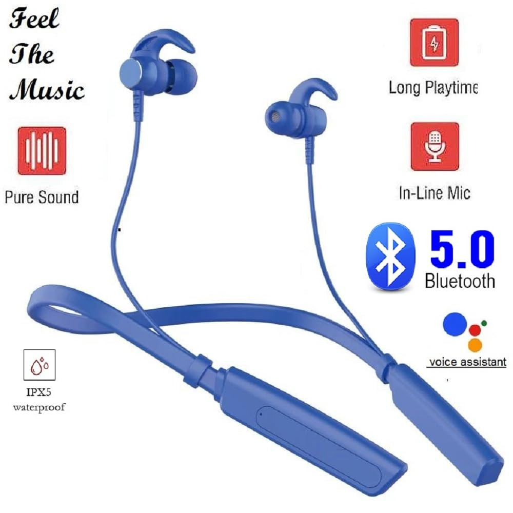 Bluetooth Headphones aptX-HD Wireless 50 Earbuds with Mic Magnetic in-Ear Neckband Earphones IPX7 Sweatproof Deep Bass 12Hrs Playtime Sports Headset for Music Workout Phone Calls Blue