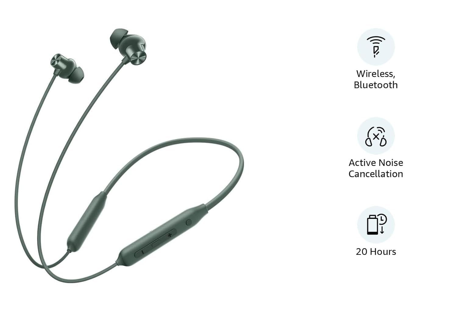 Bluetooth Wireless in Ear Earphones Compatible with OnePlus Bullets Z2 ANC with Mic Bombastic Bass 10 Mins Charge - 20 Hrs Music 30 Hrs Battery LifeGreen