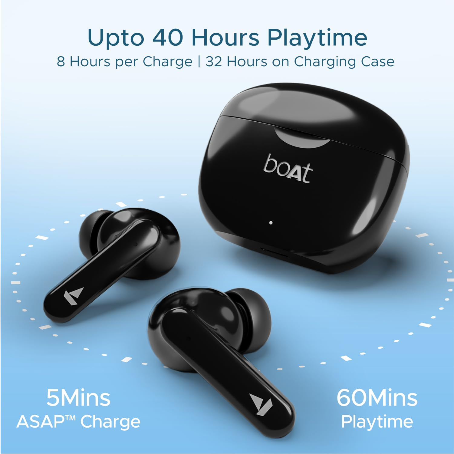 Boat Airdopes 120 Truly Wireless in Ear Ear Buds win Ear Detection 40 hrs Playtime Quad Mics with ENx Tech ASAP Charge IWP Tech Beast Mode with 65 ms Low Latency BTv53 IPX4Active Black