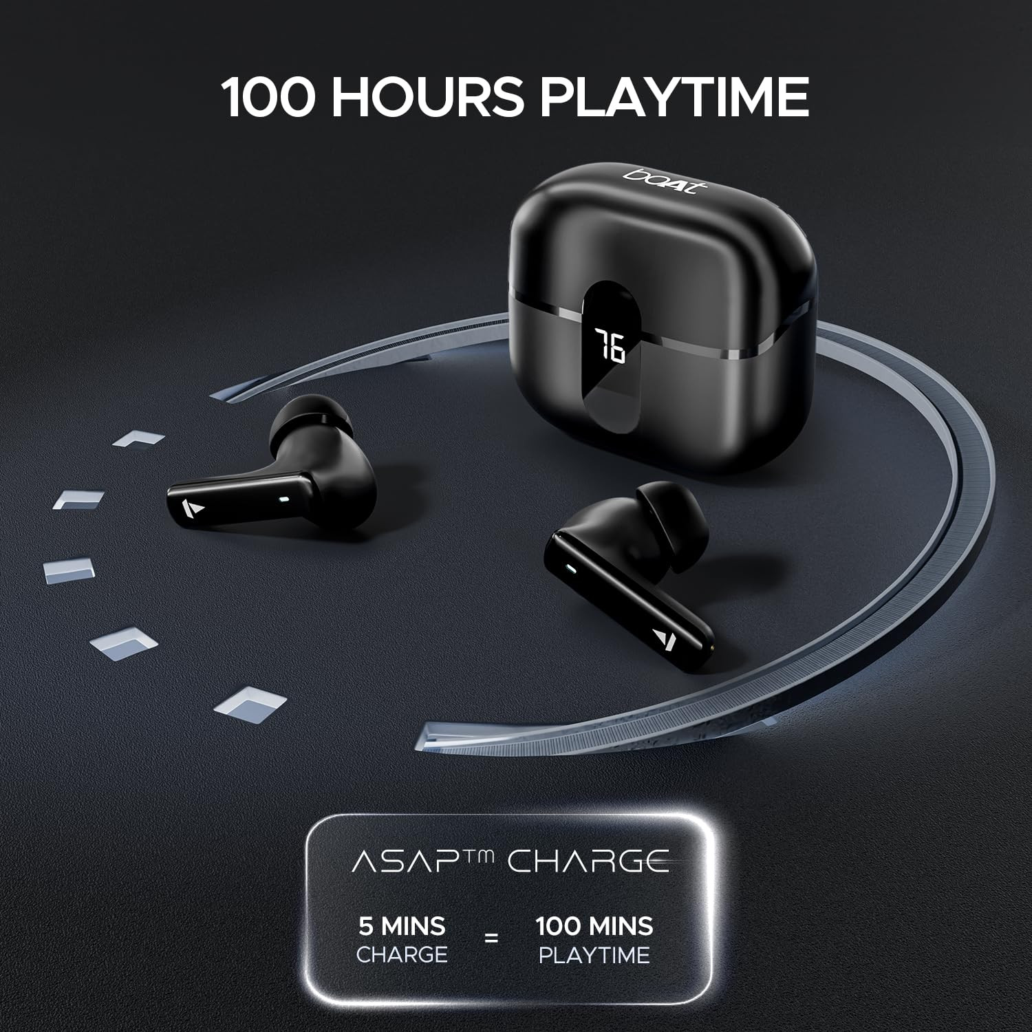 boAt Airdopes 121 Pro Plus 100HRS Battery 4Mics ENx 50ms Low Latency Fast Charge LED Display IPX5 v53 Bluetooth in Ear Earbuds TWS Ear Buds Wireless Earphones with mic Black