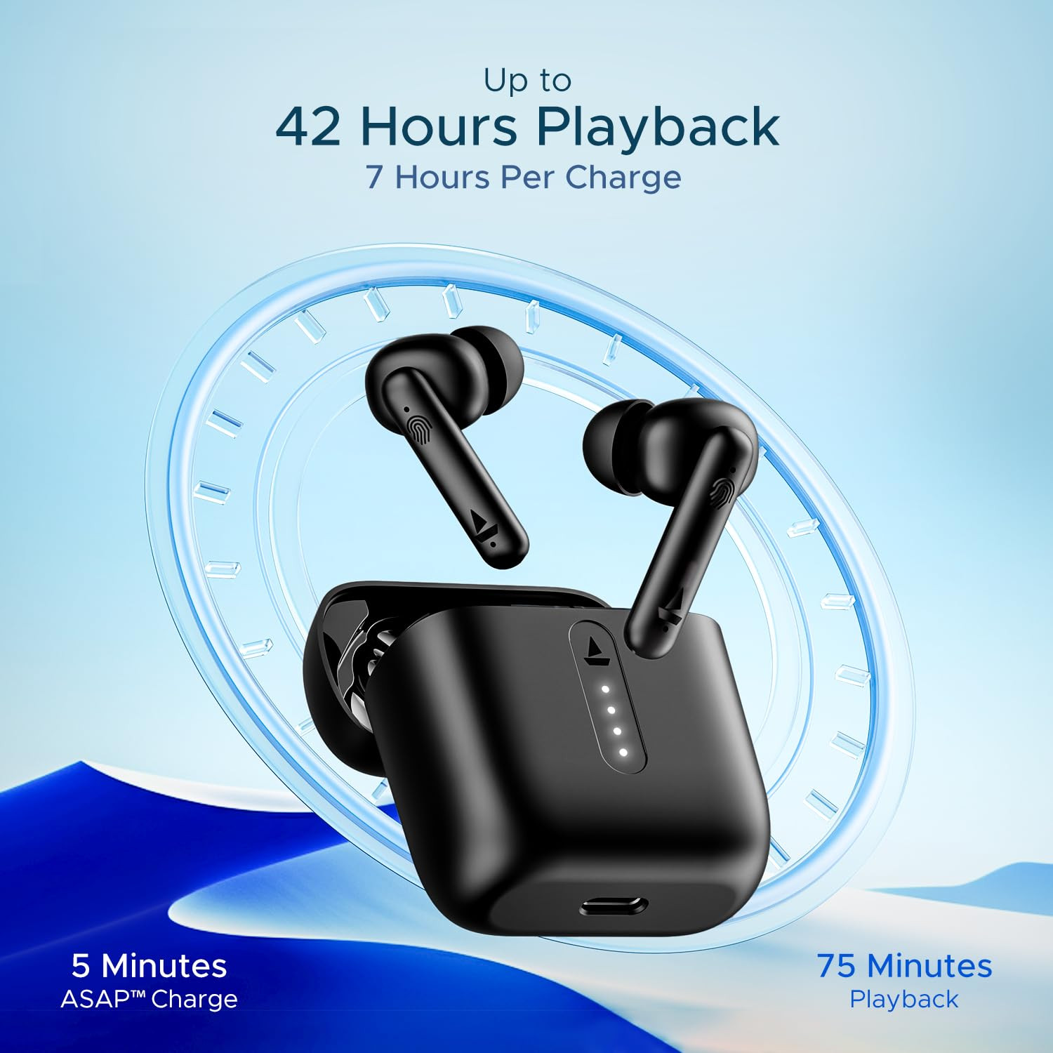 boAt Airdopes 141 Airdopes 148 Low Latency ENx Tech 42HRS Battery Fast Charge IWP IPX4 v51 Bluetooth Earbuds TWS Ear Buds Wireless Earphones with mic Bold Black