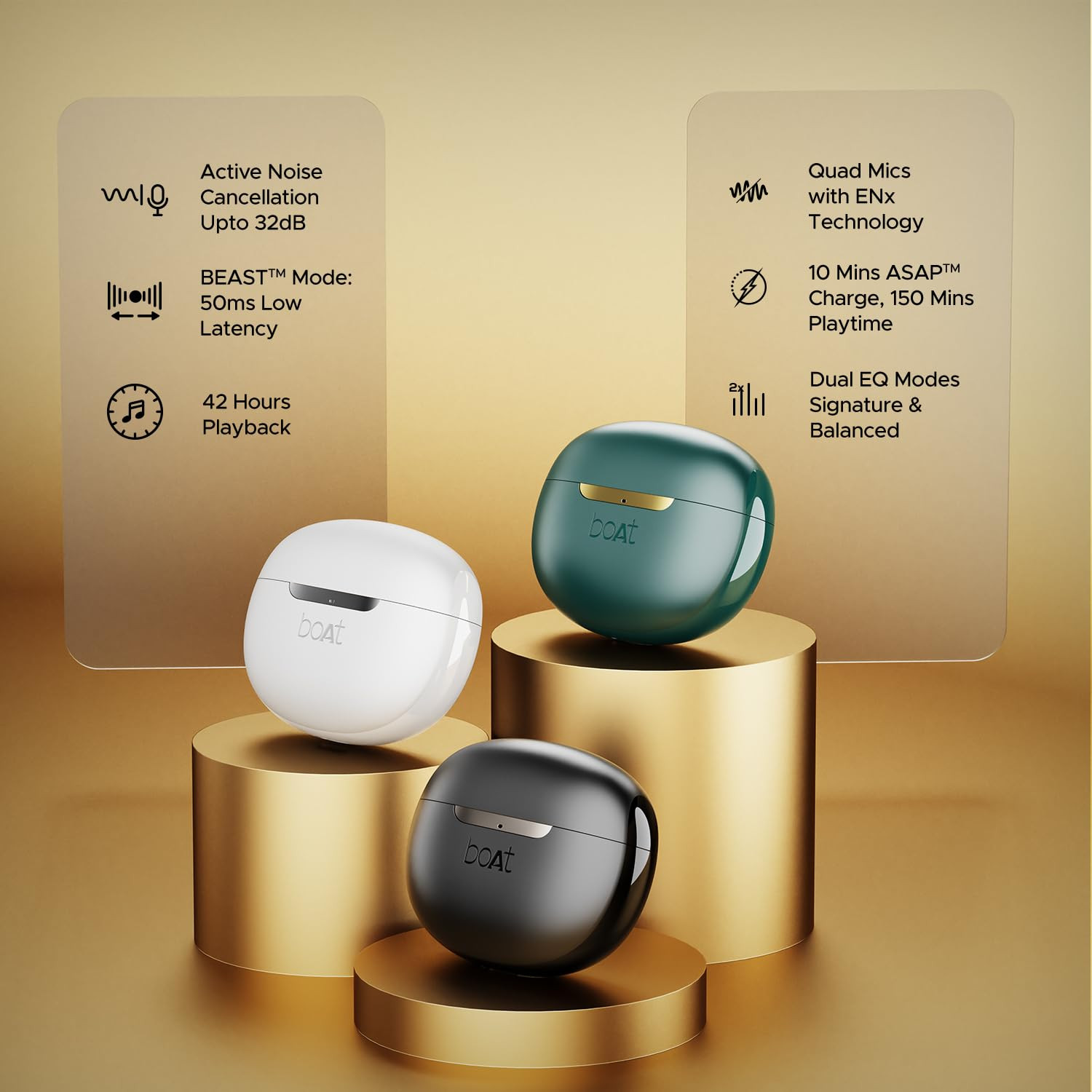 boAt Airdopes 141 ANC32dB 50ms Low Latency 4Mics ENx42Hrs Battery Fast ChargeIPX5 v53 Bluetooth TWS in Ear Earbuds Wireless Earphones with mic Gunmetal Black