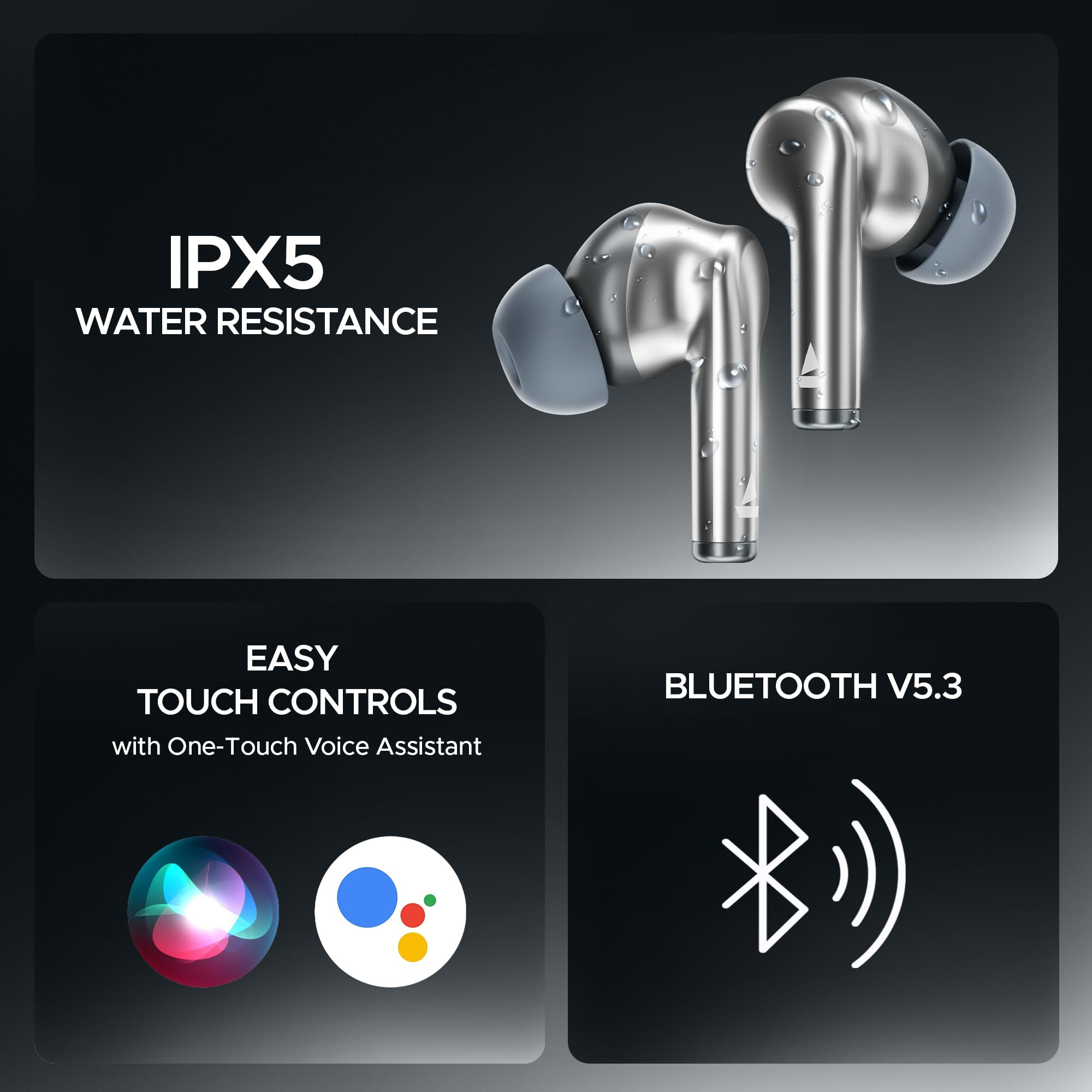 boAt Airdopes 141 Pro Buds 13mm Drivers Metallic Finish 60HRS Battery 4Mics ENx Fast Charge IPX5 v53 Bluetooth TWS in Ear Earbuds Wireless Earphones with mic Surfer Silver