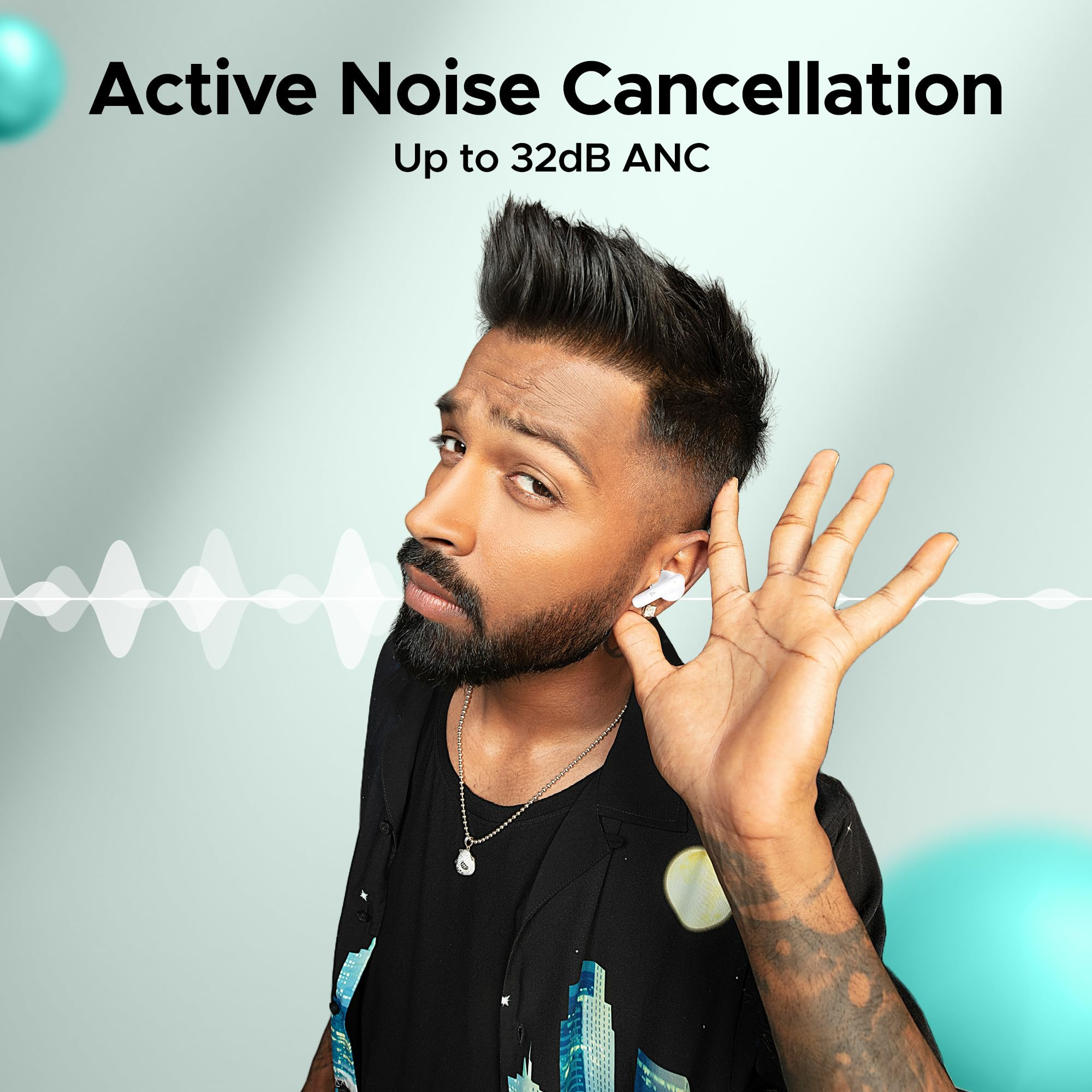 boAt Airdopes 161 ANC TWS Earbuds w 32 dB ANC 50 hrs Playback 50 ms Low Latency BEASTTM Mode IWPTM Tech Dual EQ Modes 4 Mics with ENx ASAP Charge Bluetooth v53White