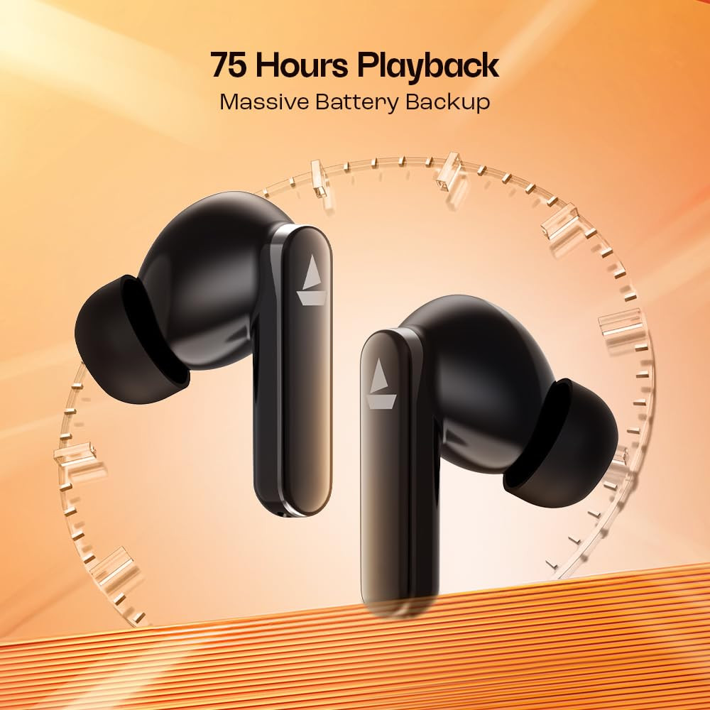 Boat Airdopes 301 TWS in Ear Earbuds 75hrs Playtime Quad Mics with ENx ASAP Charge IWP Tech Beast Mode 50ms Low Latency 10mm Drivers Bluetooth v53  IPX5 ResistanceMidnight Shadow